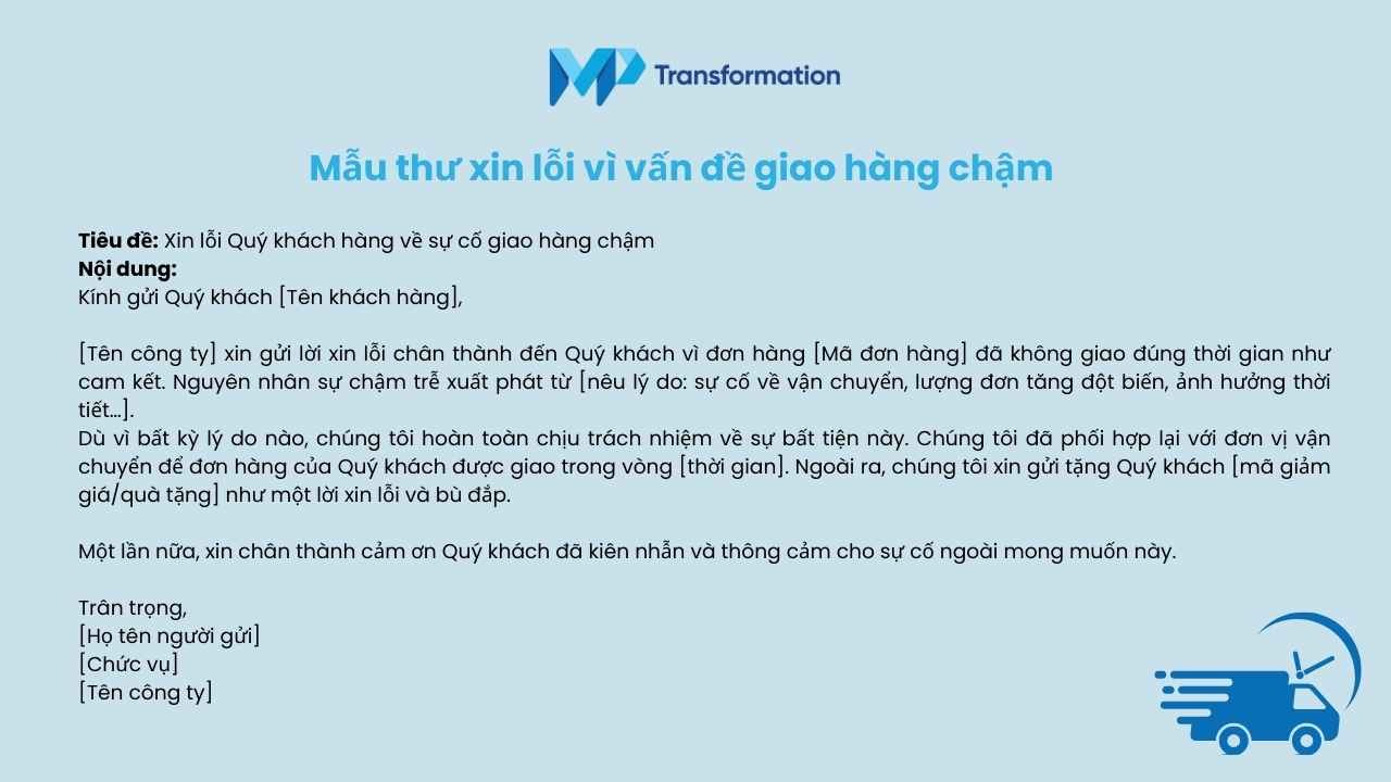 Mẫu thư xin lỗi vì vấn đề giao hàng chậm