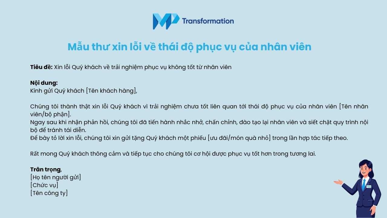 Mẫu thư xin lỗi về thái độ phục vụ của nhân viên