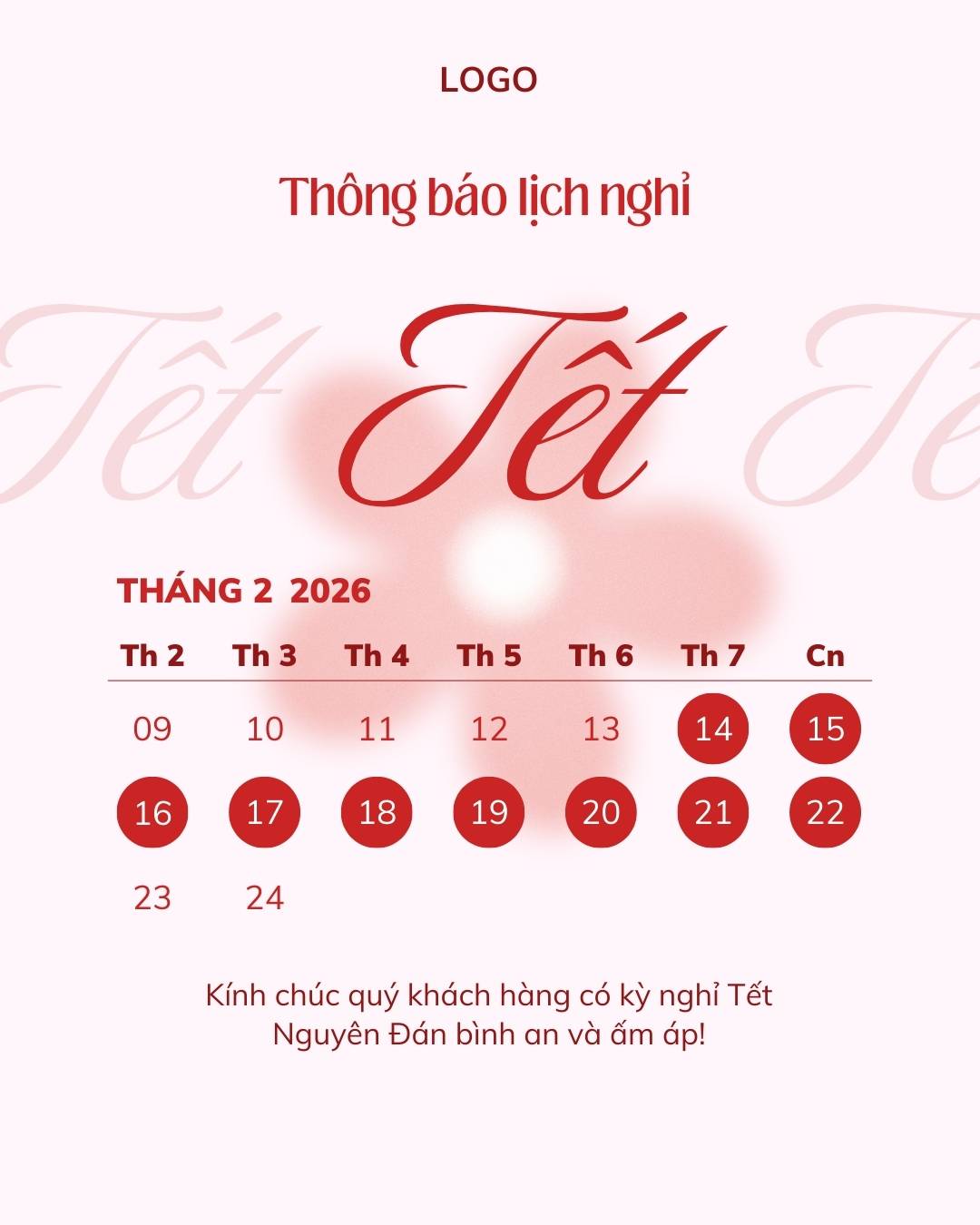 Mẫu thông báo nghỉ Tết dành cho Instagram