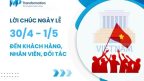 Lời chúc nghỉ lễ 30/4 và 1/5 cho khách hàng