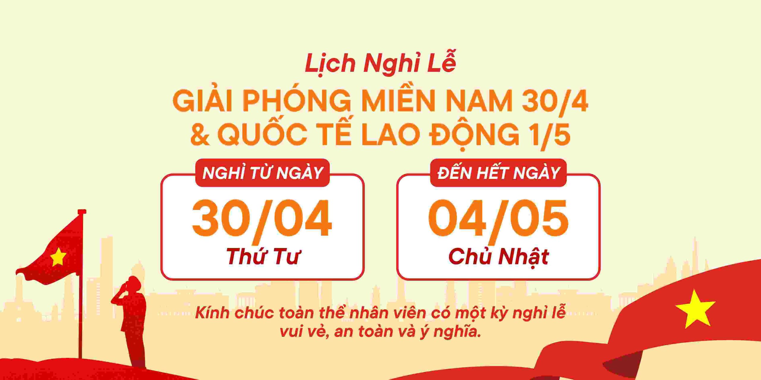 Mẫu thông báo nghỉ lễ 30/4, 1/5 cho nhân viên