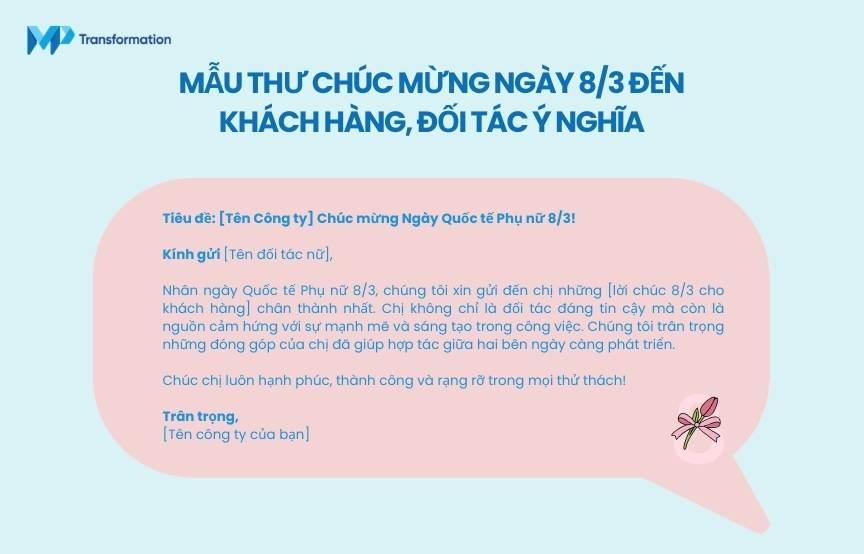 Mẫu thư chúc mừng ngày 8/3 đến khách hàng, đối tác ý nghĩa